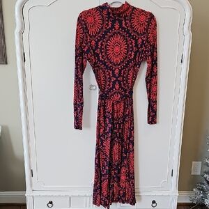 Boden Navy Blue Dress with Red Floral Design
